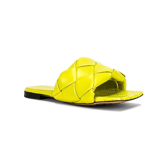 BOTTEGA VENETA Woven Lido Mule Sandals in Kiwi Yellow